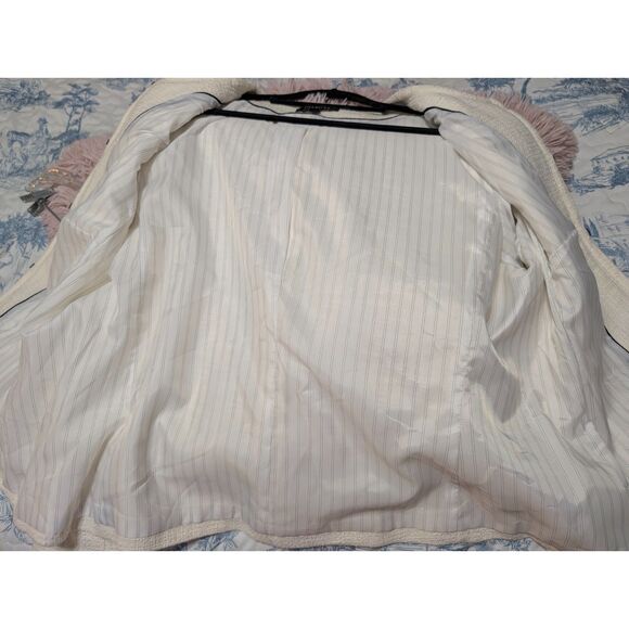 Talbots Piped Tweed Blazer 14 Cream Black Trim Quiet Luxury Old Money Academia - Picture 7 of 12